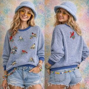 Vintage 90s BonWorth Bird Embroidered Sweatshirt Sz XL Nature Cardinal Grandma